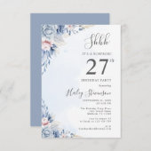 水彩ダスティブルーサプライズ27thバースデーパーティー 招待状 (正面/裏面)
