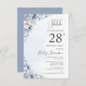 水彩ダスティブルーサプライズ28thバースデーパーティー 招待状 (正面/裏面)