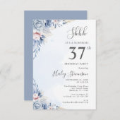 水彩ダスティブルーサプライズ37th誕生日パーティー 招待状 (正面/裏面)