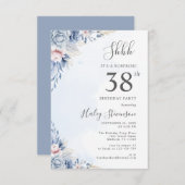 水彩ダスティブルーサプライズ38thバースデーパーティー 招待状 (正面/裏面)
