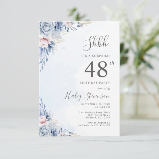 水彩ダスティブルーサプライズ48thバースデーパーティー 招待状 (スタンド正面)