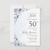 水彩ダスティブルーサプライズ50th誕生日パーティー 招待状 (正面)