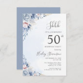 水彩ダスティブルーサプライズ50th誕生日パーティー 招待状 (正面/裏面)
