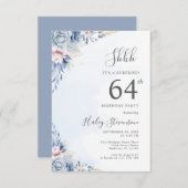 水彩ダスティブルーサプライズ64th誕生日パーティー 招待状 (正面/裏面)