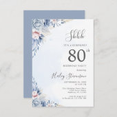 水彩ダスティブルーサプライズ80th誕生日パーティー 招待状 (正面/裏面)