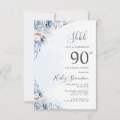 水彩ダスティブルーサプライズ90thバースデーパーティー 招待状 (正面)