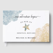 水彩ダスティブルースターフィッシュ🌊ビーチ結婚式 ゲストブック (正面)