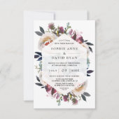 水彩ダスティブルーピンクフローラブーケ結婚ス 招待状 (正面)