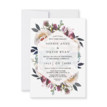 水彩ダスティブルーピンクフローラブーケ結婚ス