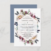 水彩ダスティブルーピンクフローラブーケ結婚ス 招待状 (正面/裏面)