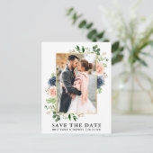 水彩ダスティブルーピンクローズセーブザデート ポストカード (スタンド正面)