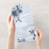 水彩ダスティブルーフローラオンブルーQRコード オールインワン招待状 (貼ってはがせる)