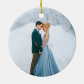 水彩ダスティブルーフローラリースフォトバック セラミックオーナメント (裏面)