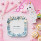 水彩ダスティブルーフローラ結婚の紙プレート ペーパープレート (パーティー)