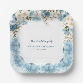 水彩ダスティブルーフローラ結婚の紙プレート ペーパープレート (正面)