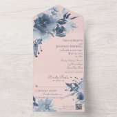 水彩ダスティブルーフローラ赤面とQRコード オールインワン招待状 (内側)