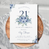 水彩ダスティブルーフローラ21stシック誕生日イン 招待状