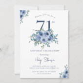 水彩ダスティブルーフローラ71stシック誕生日 招待状 (正面)