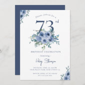 水彩ダスティブルーフローラ73rdシック誕生日 招待状 (正面/裏面)