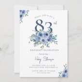 水彩ダスティブルーフローラ83rdシック誕生日 招待状 (正面)