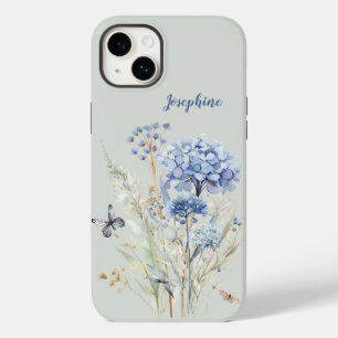 水彩ダスティブルーフローラ パーソナライズされた Case-Mate iPhone 14 PLUSケース