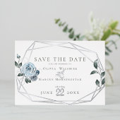 水彩ダスティブルーフローラ 箔招待状 (立ち正面)