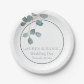 水彩ダスティブルー結婚ズテーマ紙プレート ペーパープレート (正面)