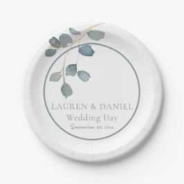 水彩ダスティブルー結婚ズテーマ紙プレート ペーパープレート