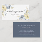 水彩ダスティブルー&イエローフローラ 名刺 (正面/裏面)