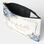 水彩ダスティブルー&金ゴールドフローラブライドメイド アクセサリーポーチ (見開き)