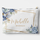 水彩ダスティブルー&金ゴールドフローラブライドメイド アクセサリーポーチ (裏面)