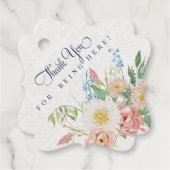 水彩ダスティブルーn赤面ピンクフローラブライダル フェイバータグ (正面)