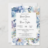 水彩ダスティーブルーの花のウェディングシャワー 招待状 (正面)