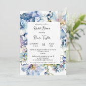 水彩ダスティーブルーの花のウェディングシャワー 招待状 (スタンド正面)