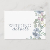 水彩ダスティーブルーの花の結婚式の詳細 エンクロージャーカード (正面)