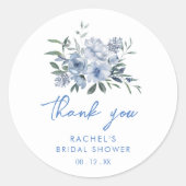 水彩ダスティーブルーの花嫁シャワー ラウンドシール (正面)