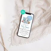 水彩ダスティーブルーの象のベビーシャワー 招待状