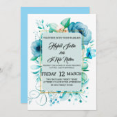 水彩ダスティーブルーの野生のバラコレクション - ダスト 招待状 (正面/裏面)