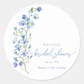 水彩ダスティーブルーの野生の花のブライズシャワー ラウンドシール (正面)