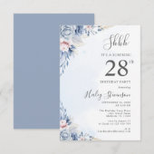 水彩ダスティーブルーサプライズ28歳誕生日パーティー 招待状 (正面/裏面)