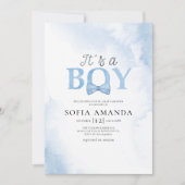 水彩ダスティーブルーベビーシャワー 招待状 (正面)