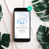 水彩ダスティーブルーベビーシャワー 招待状