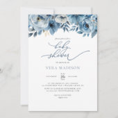 水彩ダスティーブルー冬のベイビーシャワー 招待状 (正面)