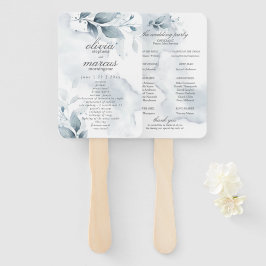 水彩ダスティーブルー植物ウェディングプログラム扇風機 ハンドファン