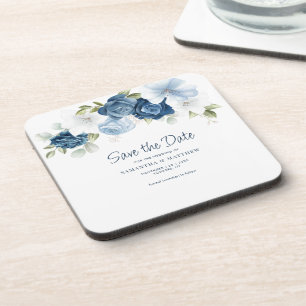 水彩ダスティーブルー結婚式のSave the Date コースター