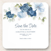 水彩ダスティーブルー結婚式のSave the Date コースター (正面)