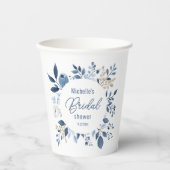 水彩ダスティーブルー花のボヘミアンスタイルのウェディングシャワー 紙コップ (正面)