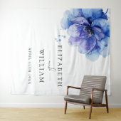 水彩ダスティーブルー花柄フォトブース背景 タペストリー (インサイチュ(横))