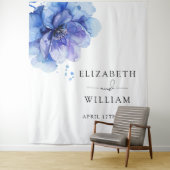 水彩ダスティーブルー花柄フォトブース背景 タペストリー (インサイチュ)