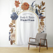 水彩ダスティーブルー テラコッタ フラワーズ ウェディング タペストリー (インサイチュ)